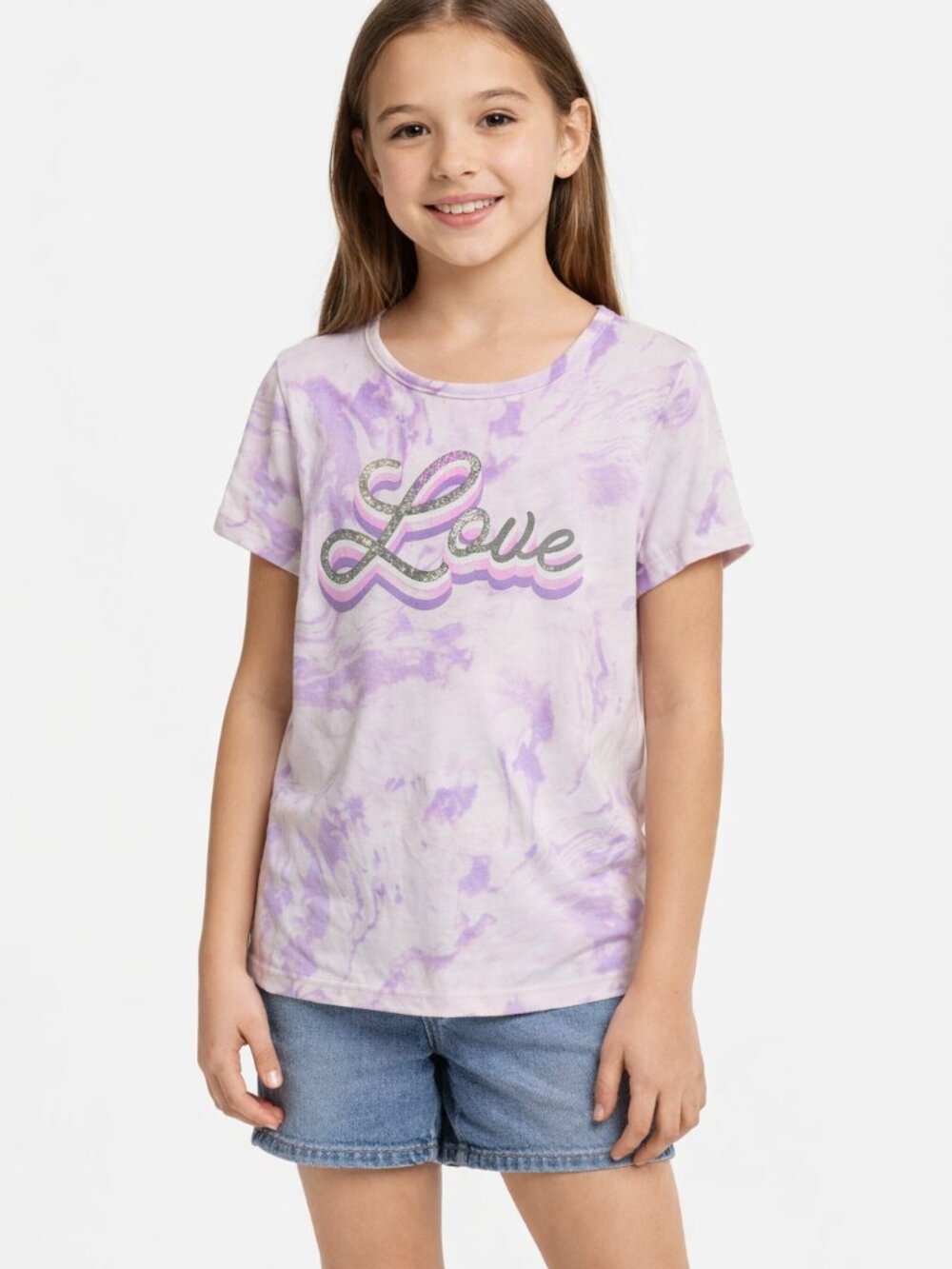 Tahari Tie-Dye Graphic Tee Purple & White Short Sleeve Pullover Girls 10–12
